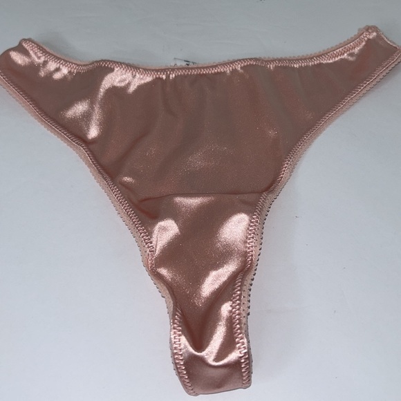 LAST ONE! Silky Satin Vintage Inspired High Leg Stretch Blush Pink Thong Panty - Picture 12 of 14